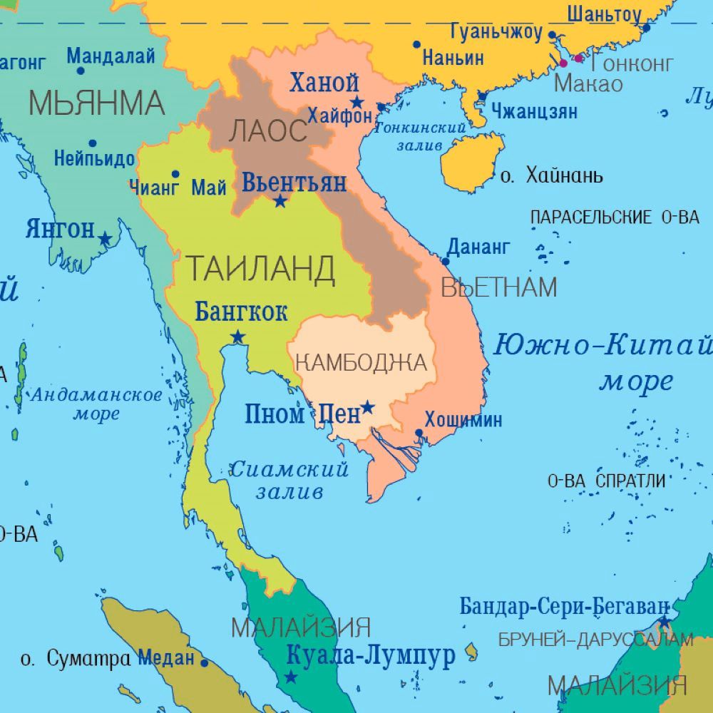 Карта городов таиланда. Полуостров Индокитай политическая карта. Полуостров Индокитай на карте Азии.
